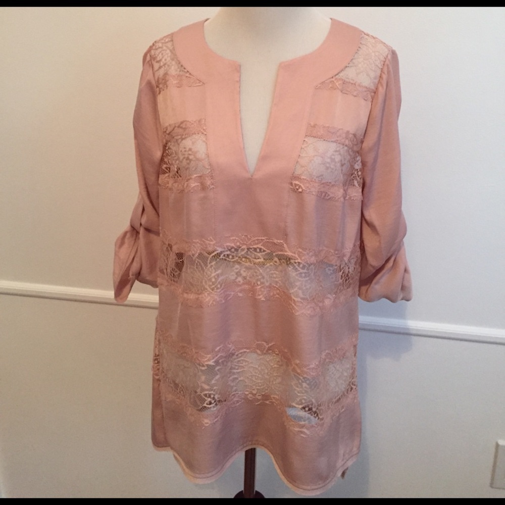 BCBG MAXAZRIA "ERID" Lace Tunic in Dusty Pink